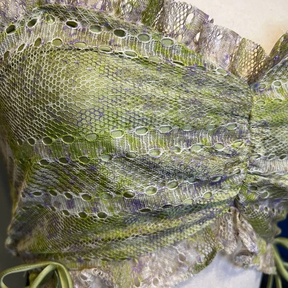 SinceThen NWOT Green & Purple Lace Strappy Crop Top Bustier Stretchy Bandeau Sm - Picture 3 of 5